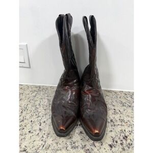Laredo Mens 9.5D Dark Brown Leather Embroidered Cowboy Boots Size 9.5 D